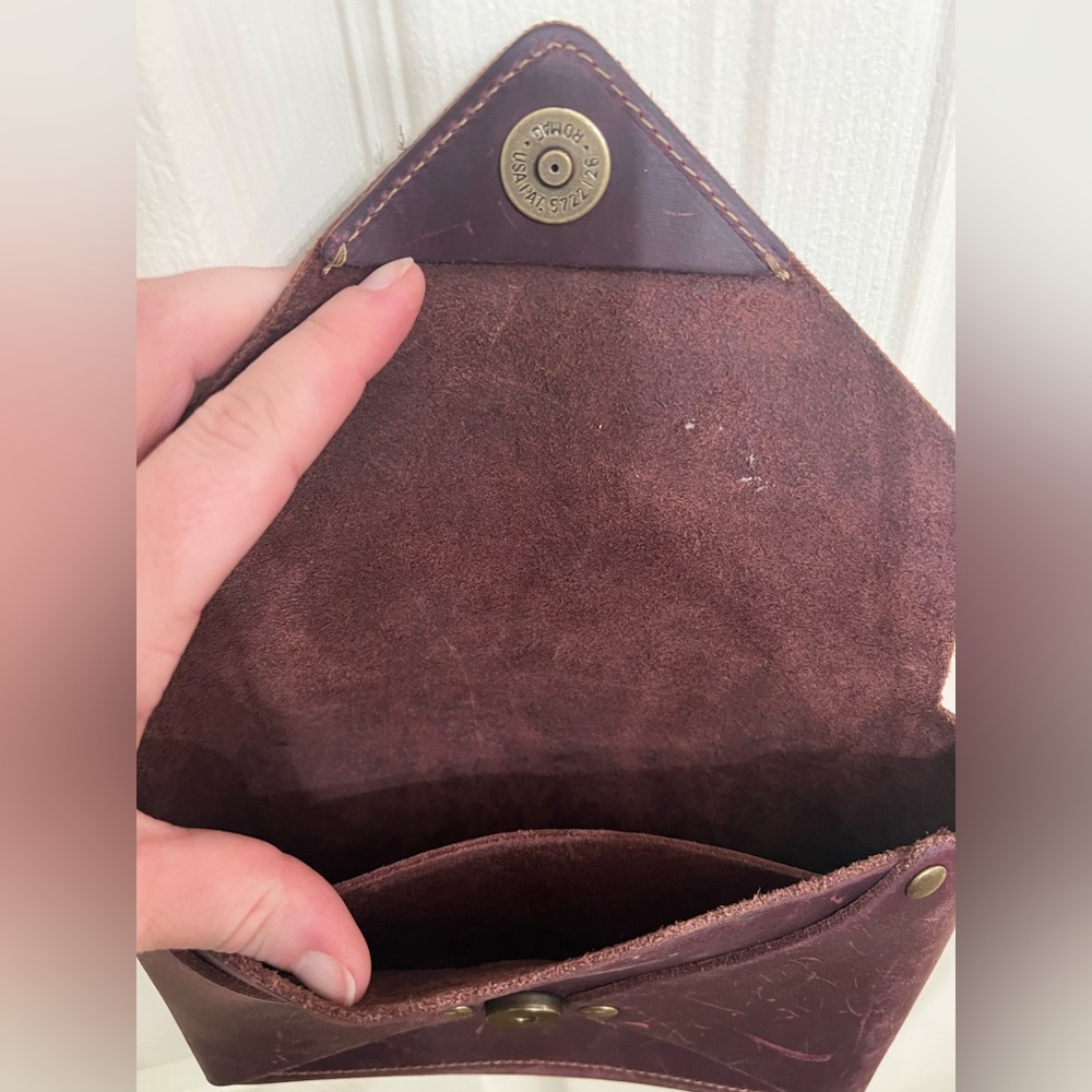 HOLTZ Genuine Fine Leather Envelop Mini Crossbody Bag Deep Burgundy - Picture 4 of 4